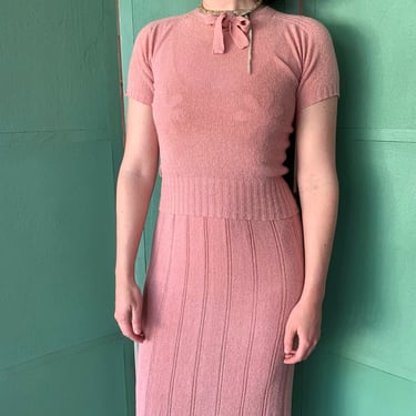 1930s Pink Rayon Knit Set - Size XS/S/M