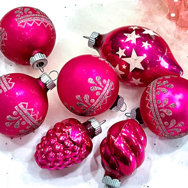 VINTAGE: 7 Shiny Brite Striped Glass Ornaments - Old Christmas Ornaments - Holliday - SKU 