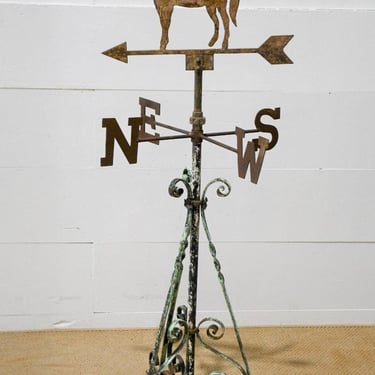 Rustic Antique Farmhouse Horse Weathervane Scrolled Stand 