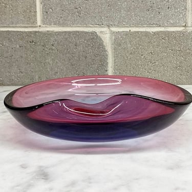 Vintage Glass Bowl Retro 1990s Contemporary + Murano Style + Pink and Purple + Ombre + Storage and Organization + Modern Home Decor 