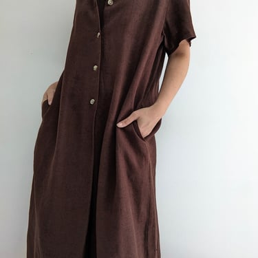 Beautiful Vintage Chocolate Woven Linen Dress