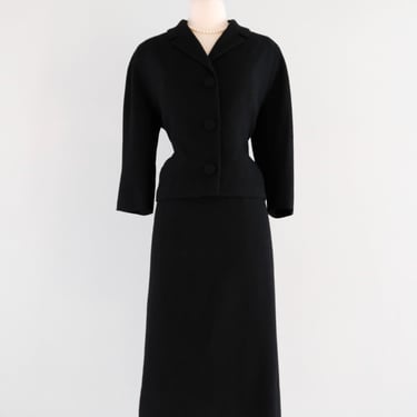 Vintage 1950's Impeccable Black Wool Suit By Abbate From The Meier & Frank Co. / ML