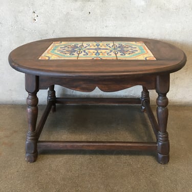 California Six-Tile Table In Heavy Walnut Base 1920s Spanish Revival