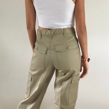 80s khaki army pants / vintage deadstock beige cotton high waist cargo army utility uniform pants made in USA | fits size 2 4 