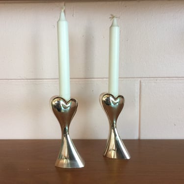Vintage 1980s Chrome Shooting Heart Candlestick Holders 