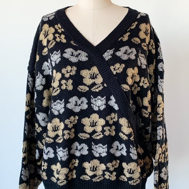 80s Metallic Daisy Knit Sweater, sz. M/L