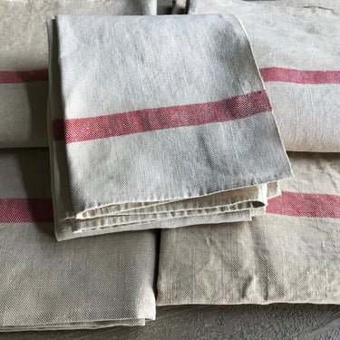 1 Large Rustic French Linen Torchon, Large Kitchen Towel, Red Stripe, Homesteading, Heavy Duty, Farmhouse, Sold by Each 