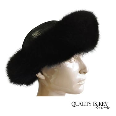 Vintage Boutique Kate's Canada Black Leather Snakeskin Mink Fur Church Derby Hat