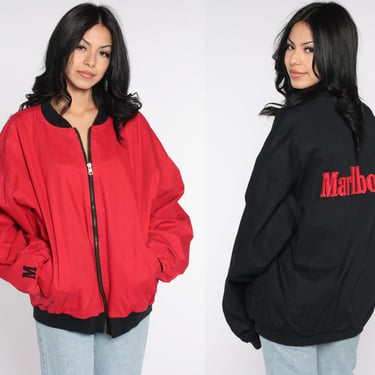 Reversible Marlboro Jacket Bomber Jacket 90s Baseball Cigarette 80s Windbreaker Red Black 90s Retro Sport Coat Vintage Extra Large xl 