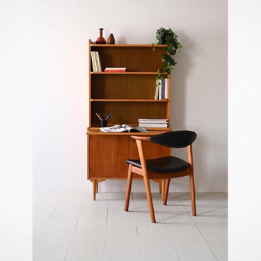 Vintage Scandinavian Teak and Oak Bookcase with Pull-Out Shelf 