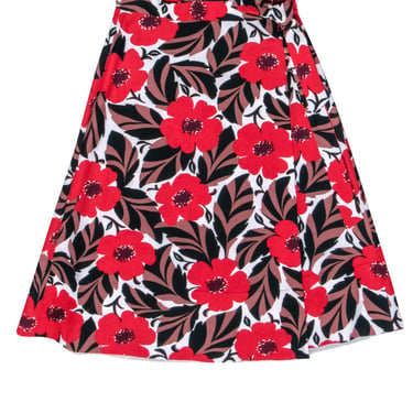 Kate Spade - Red, Black &amp; Brown Floral Wrap Skirt Sz 2