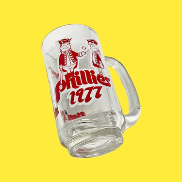 Vintage Phillies Glass Mug Retro 1970s Baseball + Philadelphia Phillies 1977 + Clear Glass + Grand Slam Room + Sports Memorabilia + Drinking 