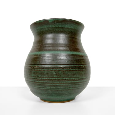 Vintage Striped Green Ceramic Vase 