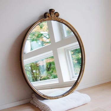 Antique Large Round Ornate Gold Wooden Wall Mirror 