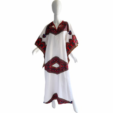 70s Kimono Kaftan Dress / Vintage Psychedelic Dashiki Caftan / 1970s Summer Beach Caftan XL 