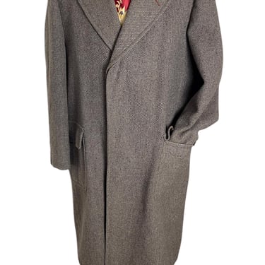 Vintage 1940s Wool TWEED Overcoat ~ size 42 to 44 R ~ Trench Coat ~ Witty Bros 