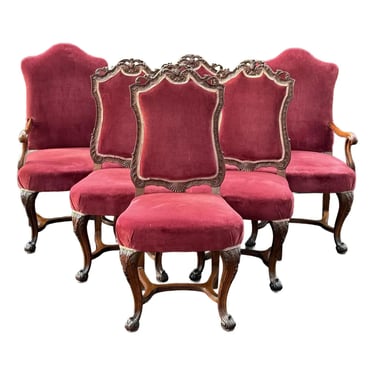 Early 20th Century Intricately Carved French Rococo Dining Chairs - Set of 6 