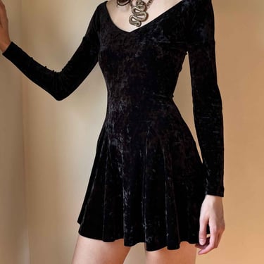 90s Betsey Johnson Crushed Velvet Skater Dress | S