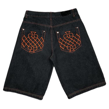 Vintage Y2K DMax Embroidered Baggy Wide Leg Black Denim Jort/Shorts Size W34 