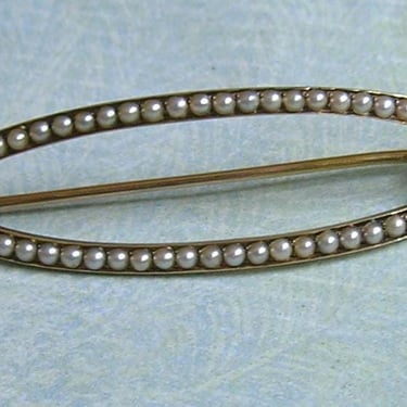 Antique Victorian 14K Gold Seed Pearl Oval Brooch Pin, Old Half Pearl Pin Brooch, Conversion Jewelry (#4542) 