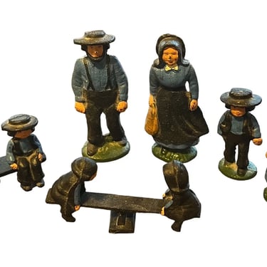 Vintage Cast Iron Amish Family Figurine Set 11 Pieces