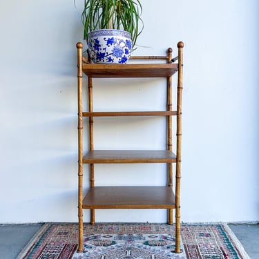Vintage Bamboo Shelf Scorched Tortoiseshell Four Tier Etagere Lightweight Bookshelf Plant Stand Shelving Bathroom VictorianAsian Chinoiserie 