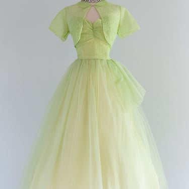 Enchanted 1950's Absinthe Green Tulle Party Dress / M