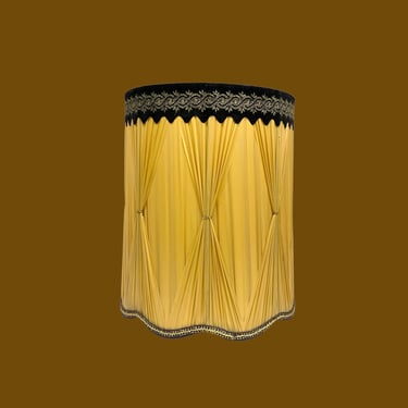 Vintage Lamp Shade Retro 1960s Mid Century Modern + Barrel Shape + Drum + Beige Yellow Vinyl + Black and Gold Trim + MCM + Home Decor 