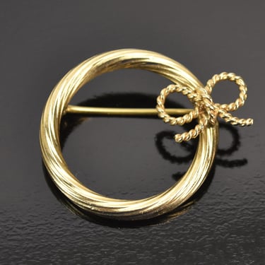 Vintage Tiffany & Co. 14k Solid Gold Brooch Pin Rope Twist Circle w Bow 
