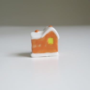 3/4" Miniature Halloween House , Mini Porcelain Figurine, Teeny Tiny House, SwirlingOrange11 