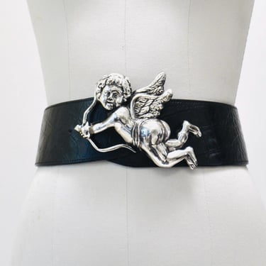 90s Vintage Kathrine Baumann Beverly Hills Silver Cherub Baby Cupid Belt Buckle Silver Love Wedding Belt Buckle Large Cherub Silver Buckle 