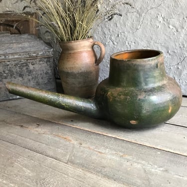 Provencal Cookware, Decanter, Earthenware Pottery, French Farmhouse, Green Terra Cotta, JK 