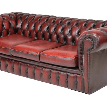 Sofa, British Red Leather Button Tufted Chesterfield Sofa, Gorgeous!!