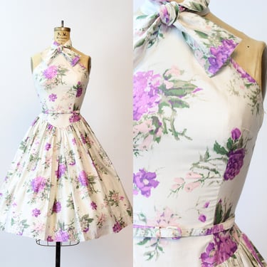 1950s 1955 DOCUMENTED Betty Barclay cotton chintz HALTER dress xs  | new spring summer 