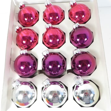 Vintage Pink, Purple and Silver Glass Christmas Ornaments - Woolworth 12 Glass Ball Ornaments 