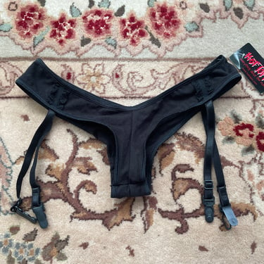 Y2K Hot Topic panties with garters | black cotton underpants, goth girl | new old stock with tags, XS/S juniors 