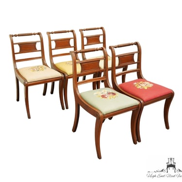 Set of 5 Vintage Antique Solid Cherry Duncan Phyfe Style Dining Side Chairs w. Needlepoint Seats 