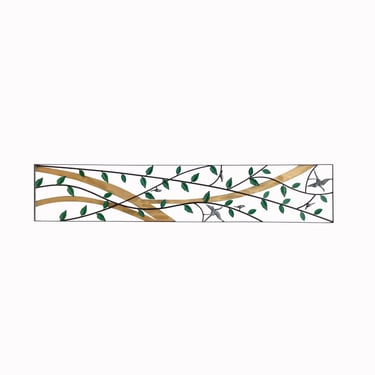 Long Rectangular Metal Green Leaves Pattern Wall Panel Frame Art cs7289E 