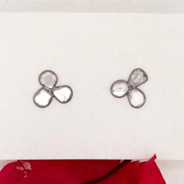 River Song | Oxidized Diamond Slice Floret Stud Earrings
