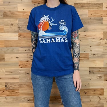 70's Vintage It's Better In The Bahamas Travel Souvenir Novelty Print T Shirt 