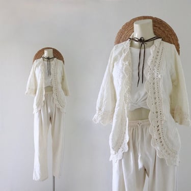 70s cotton + crochet lace jacket xs/s 