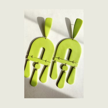 Large Kacie Earrings | Chartreuse, Super Lightweight Statement Earrings, Polymer Clay, Hypoallergenic Nickel Free Studs, Neon Green 