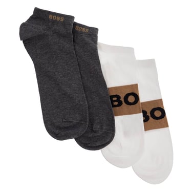 Boss Low-Cut Gray And White Socks With Gold Logo And Brown Band Men