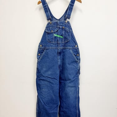 Vintage Key Bib Overalls | 90s Denim Workwear in Dark Blue Wash With White Top Stitching | 36 X 29 