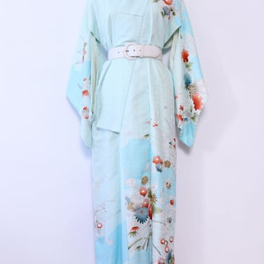 Sky Blue Golden Embroidered Kimono S-L