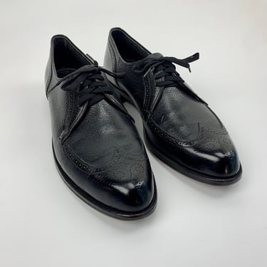 1960's Pointed Toe WINGTIPS - French Shriner Maker - Black Quality Leather - Leather Lined - Leather Soles - Men's Size 11 Narrow 