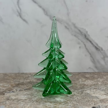 Beautiful Handcrafted Green Art Glass Christmas Pine Tree 