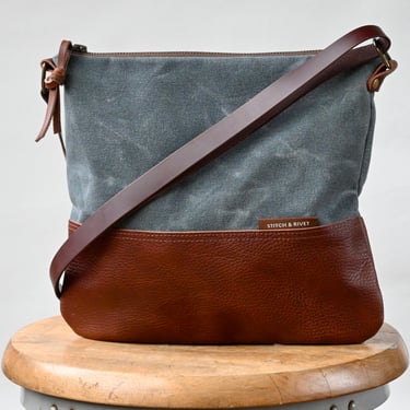 Waxed Canvas and Leather Crossbody Day Bag
