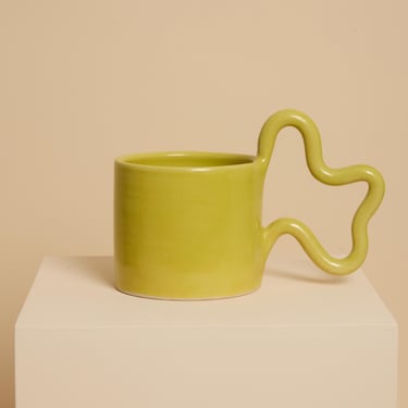 Chartreuse handmade ceramic mug with wiggle handle 