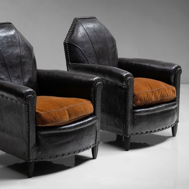 Pair of Highback Leather Armchairs